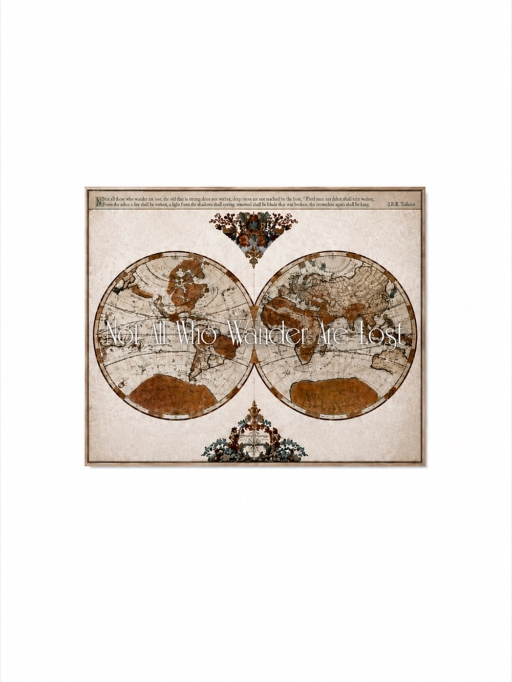 Not All Who Wander Are Lost Canvas Wall Art 22"x28" | Tolkien Inspired World Map